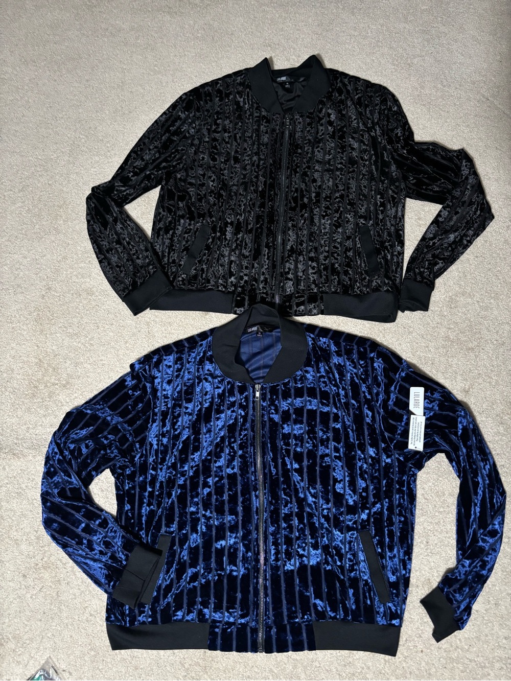 Two Lularoe ELEGANT STEVIE burnout velvet zip sheer stripes Stevie jacket